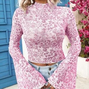 Bell Sleeve Sheer Floral Tops in many colors and sizes